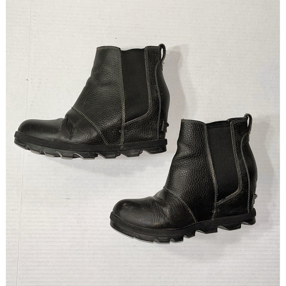 Sorel Joan Of Arctic Wedge ii Chelsea Boots Women's 8 Brown Leather Grunge